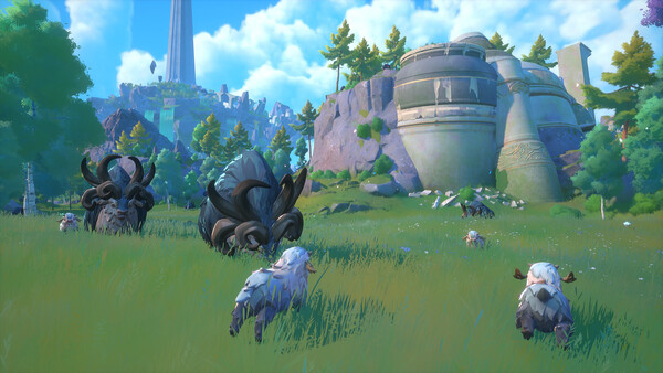 Witchspire familiars roaming in a bright open field