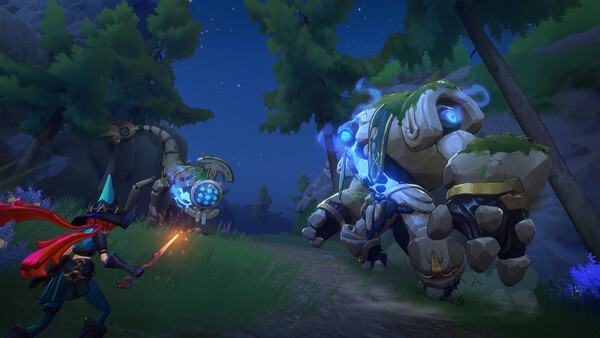 Witchspire combat scene against a large forest enemy