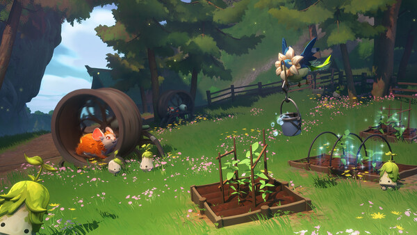 Witchspire farm and crafting area with familiars nearby